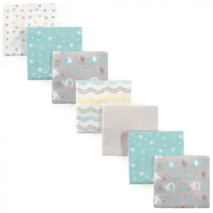 Luvable Friends Baby Cotton Flannel Receiving Blankets | Basic Elephant 7-Pack | One Size