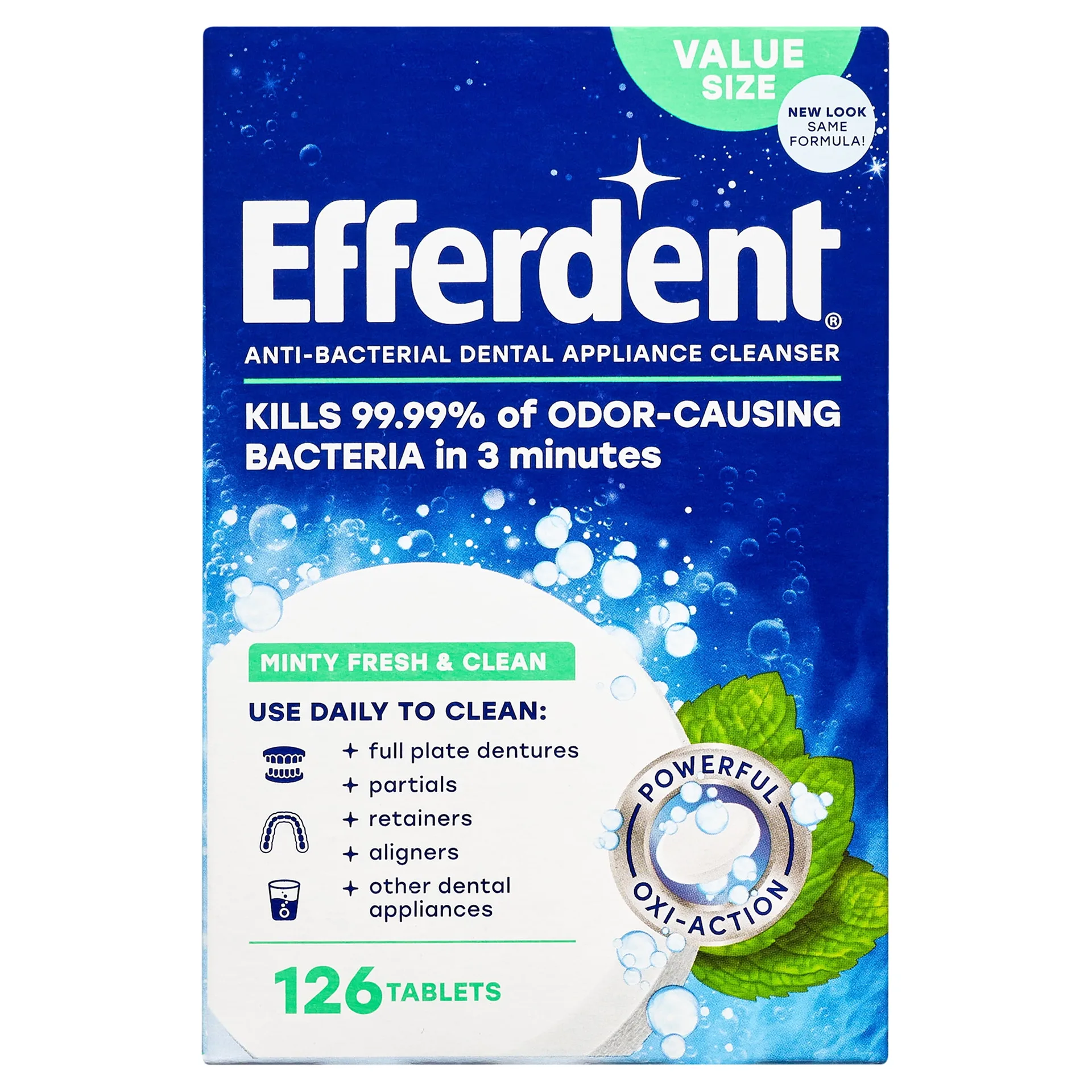 Efferdent Retainer and Denture Cleaner Tablets | Minty Fresh and Clean | 126 Count