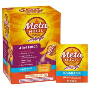 Metamucil Fiber Supplement Packets | Fiber Powder for Digestive Health | Sugar Free Orange | 44 Count