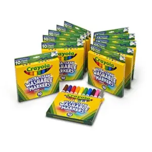 Crayola Ultra Clean Washable Markers Classroom | 12 Packs | 10 Assorted Colors | 120 Pieces