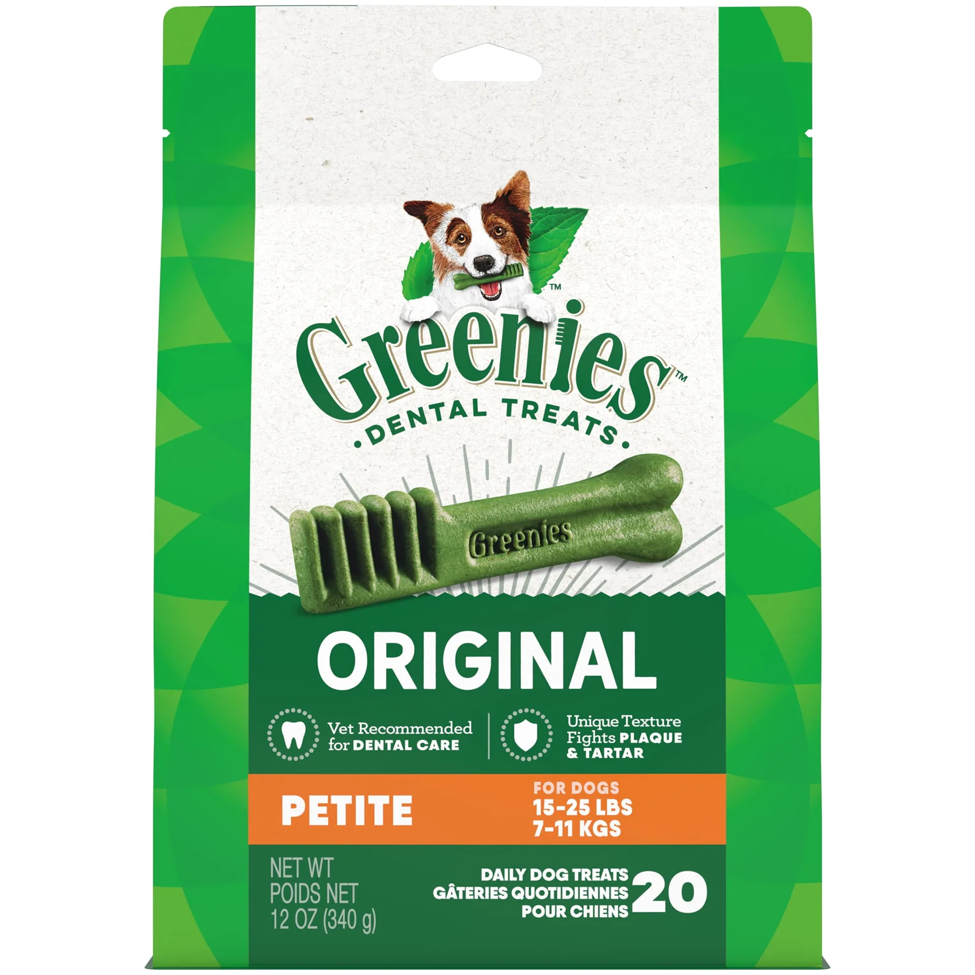Greenies Original Petite Natural Dental Care Dog Treats | 12 Ounce Pack (20 Treats)