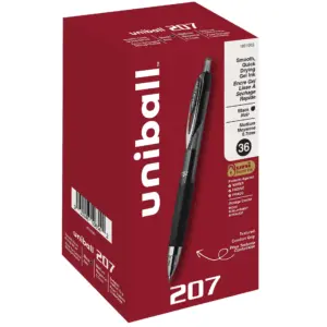 uni-ball 207 Retractable Gel Pens | Medium Point (0.7mm) | Black | Box of 36