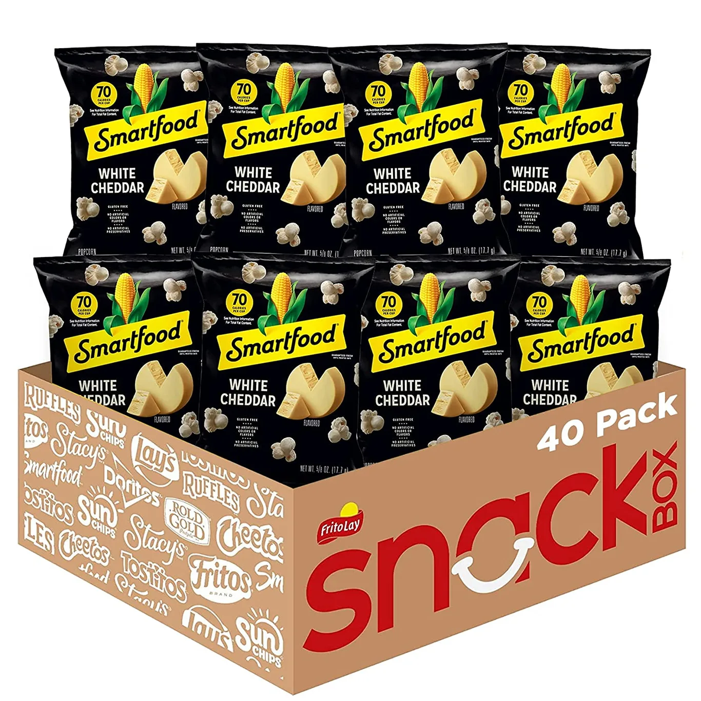 Smartfood Popcorn White Cheddar Flavored Popcorn Snacks | 0.625 Ounce Bags | 40 Count Multipack | Single | White Cheese