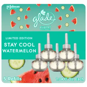 Glade Plugins Refills Air Freshener | Scented & Essential Oils For Home & Bathroom | Stay Cool Watermelon | 3.35 Fl Ounce | 5 Count