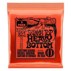 Ernie Ball Skinny Top Heavy Bottom Slinky Nickel Wound Electric Guitar Strings | 3 Pack | 10-52