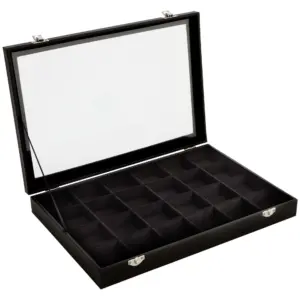 Black Velvet Jewelry Display Tray Organizer Case | Rock Collection Box for Gemstones | Crystals | Pendants (24 Grids Box | 14 x 9.5 x 2 Inch)