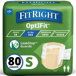 FitRight OptiFit Briefs | Ultra Absorbent | Disposable Adult Briefs with Tabs | Small | 20-33 | 20 Count | S | 80