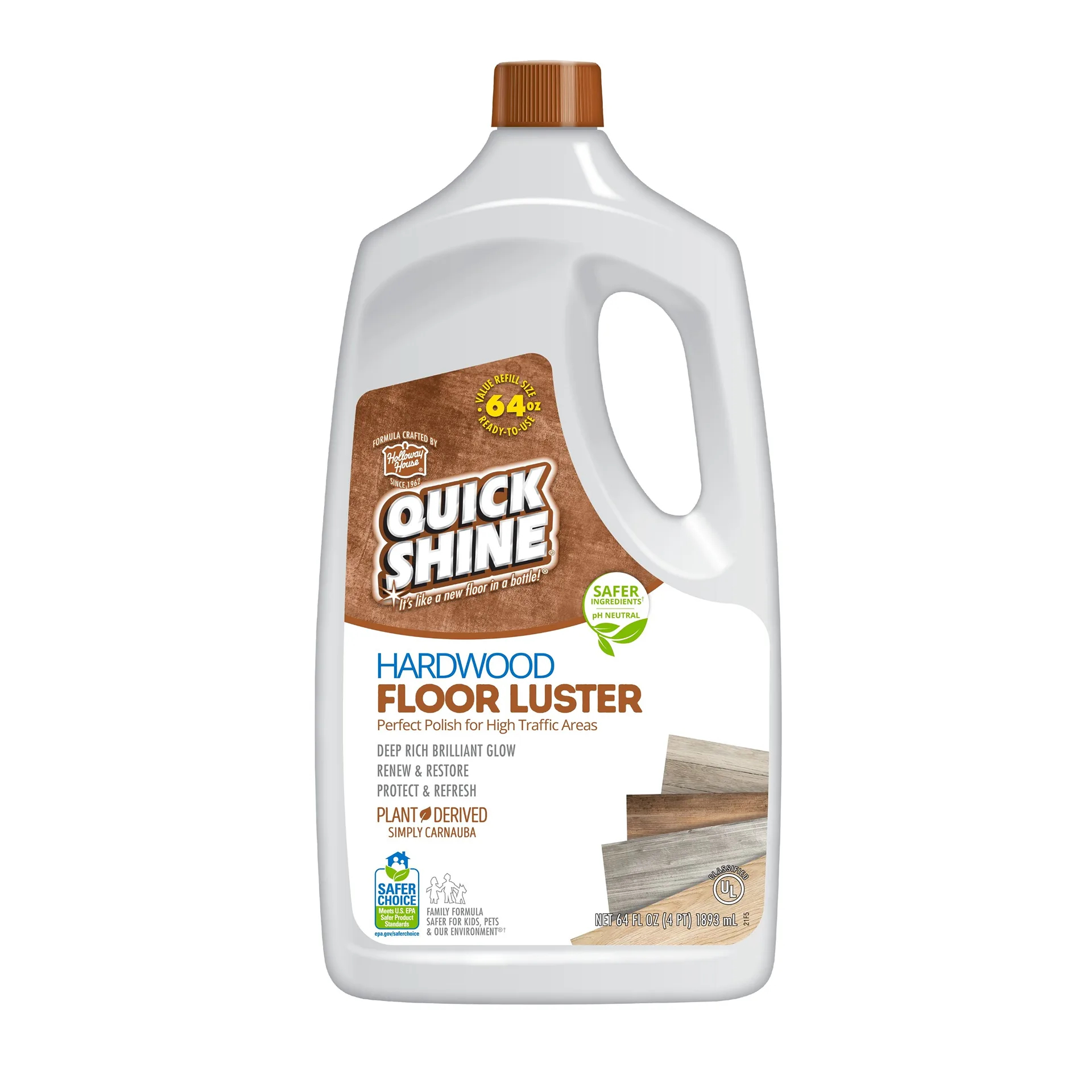 Quick Shine Hardwood Floor Luster | Pfas-Free Formula with Plant-Derived Carnauba Floor Polish 64oz