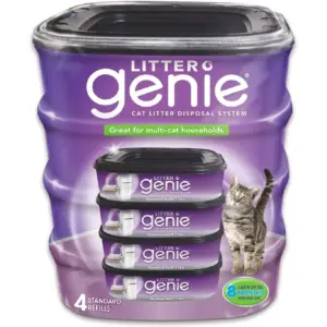Litter Genie Refill Bags (4-Pack) | Multi-Layers of Odor-Barrier Technology | 1 Square Refill Cartridge Lasts Up to 2 Months Per Cat (Premium Edition)