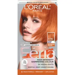 L'Oreal Paris Feria Permanent Hair Color | C74 Copper Crave | Up to 40 Percent Stronger Hair | 1 Kit | C74 Copper Crave (Intense Copper)
