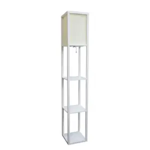 Simple Designs Floor Lamp Etagere Organizer Storage Shelf with Linen Shade | White