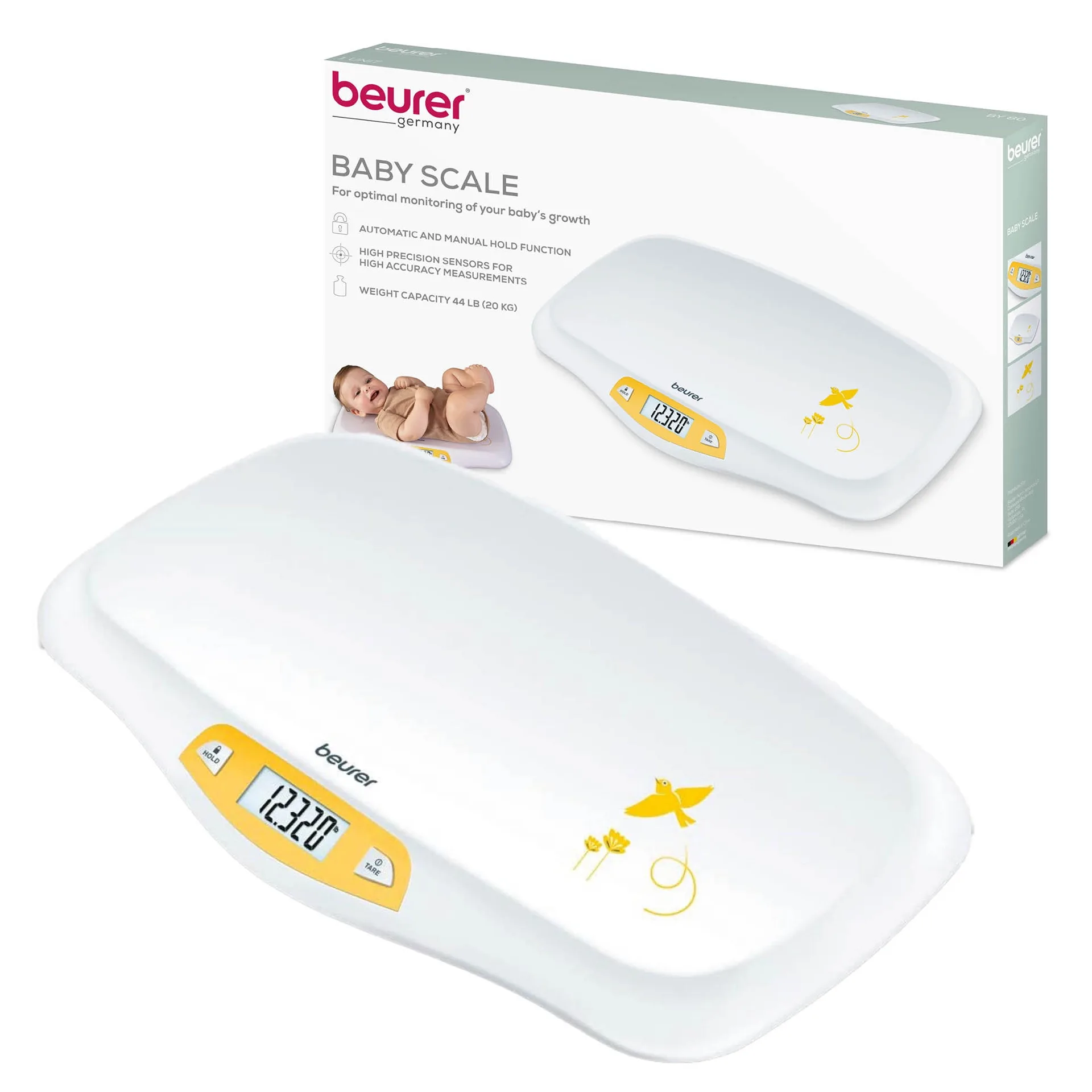 Beurer Digital Scale | Baby & Pet | Curved Weighing Platform | Weighs Up To 44 Lbs | BY80