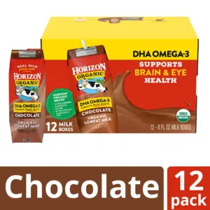 Horizon Organic Shelf Stable 1% Lowfat DHA Omega-3 Chocolate Milk Boxes | 8 fl Ounce | 12 Count | Chocolate with DHA
