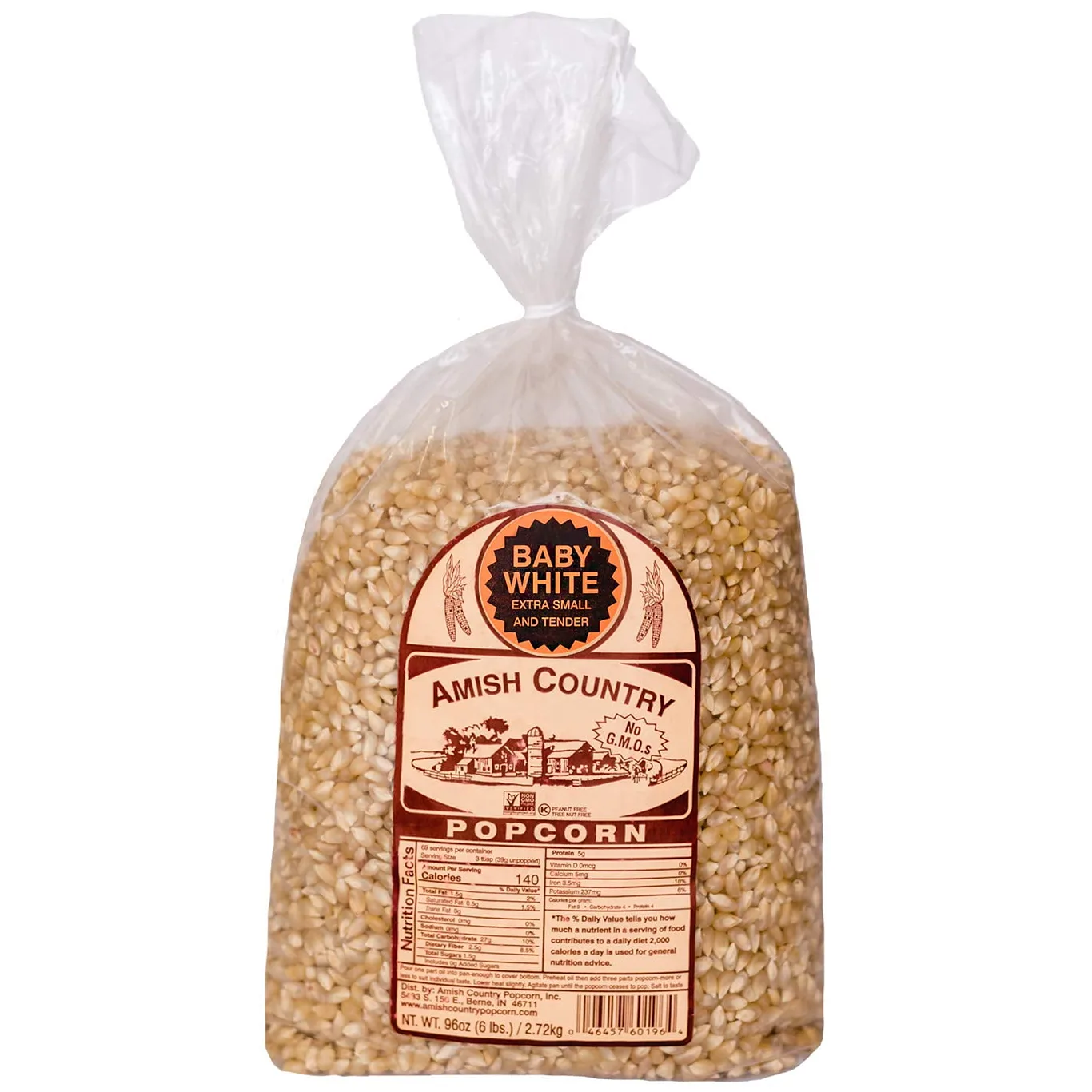 Amish Country Popcorn | 6 lb Bag | Baby White Popcorn Kernels | Small & Tender | Old Fashioned | Non-GMO & Gluten Free (Baby White | 6 Lb Bag) | 6 lbs