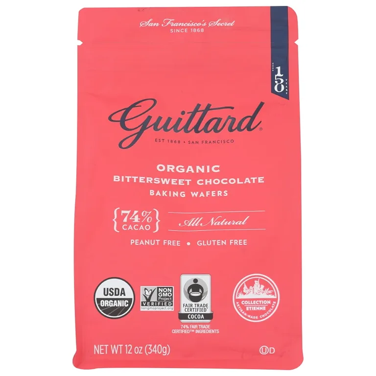 Guittard Organic Bittersweet Chocolate Baking Wafers | 74% Cacao | 12 Ounce. Bag