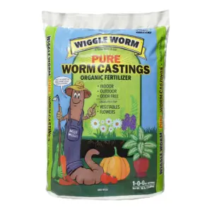 Wiggle Worm 100% Pure Organic Worm Castings Fertilizer | 30-Pounds | Improves Soil Fertility & Aeration for Houseplants | Vegetables | Gardens | & More – OMRI-Listed & Mineral-Dense | 30 lbs
