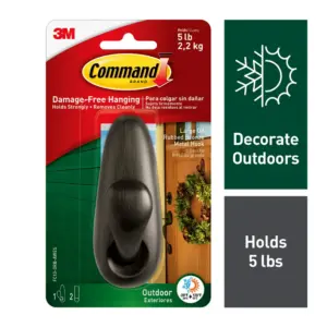Command Outdoor Hook | Large | Oil Rubbed Bronze | 1 Wall Hook | 2 Strips/Pack | Single