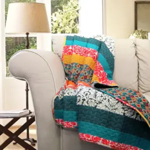 Lush Decor Boho Stripe Cotton Throw | 60x50 | Turquoise/Tangerine | Single