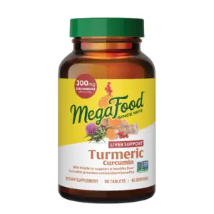 MegaFood Turmeric Curcumin Liver Support With Black Pepper | Vegan | 90 Tablets | 45 Servings
