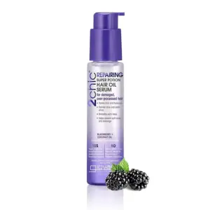 GIOVANNI 2chic Repairing Super Potion Hair Oil Serum | 2.75 Ounce. Blackberry and Coconut Milk | Restoring Leave Inch Treatment for Damaged Hair | With Argan | Macadamia | No Parabens | Color Safe (Pack of 1)