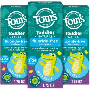 Tom's of Maine Fluoride-Free Toddler Training Toothpaste | Kids Toothpaste | Toddler Toothpaste | Mild Fruit | 1.75 Ounce | 3-Pack