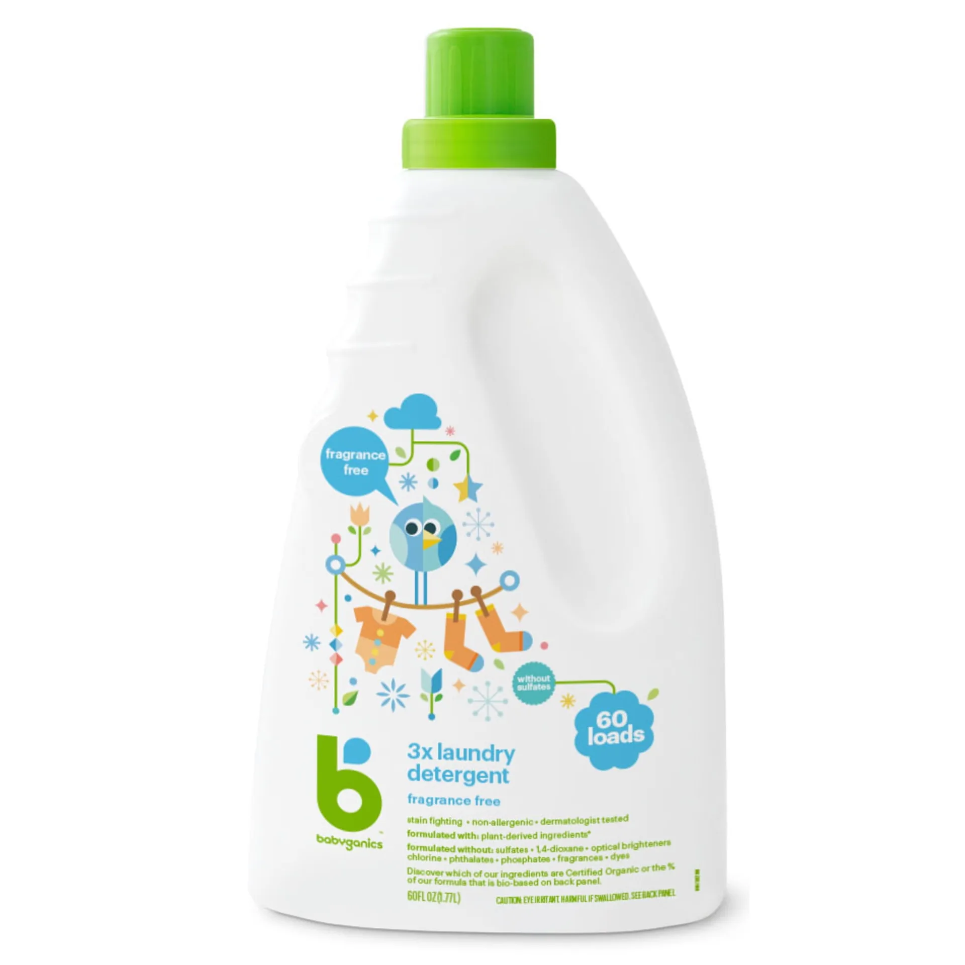 Babyganics 3X Baby Laundry Detergent | Fragrance Free | 60oz