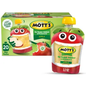 Mott's No Sugar Added Applesauce | 3.2 Ounce | 12 Count Clear Pouches | Single