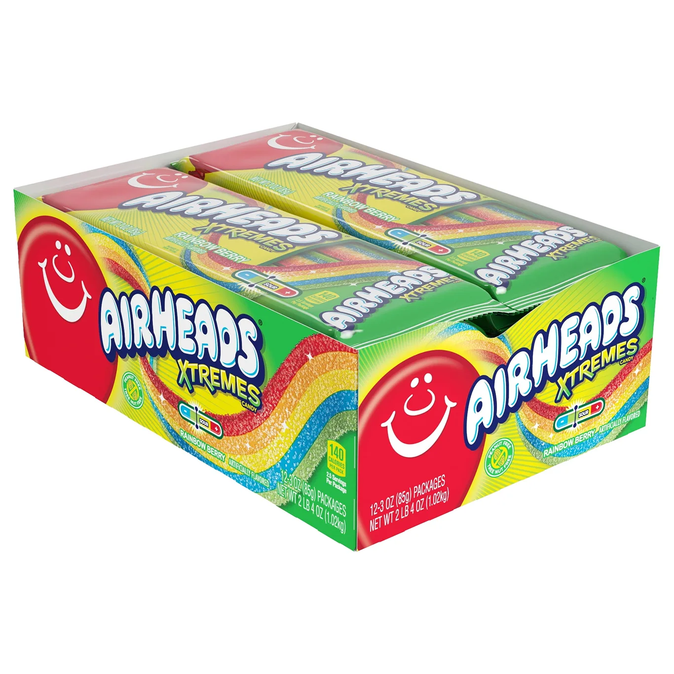 Airheads Xtremes Sweetly Sour Candy Belts | Rainbow Berry | 12 Count