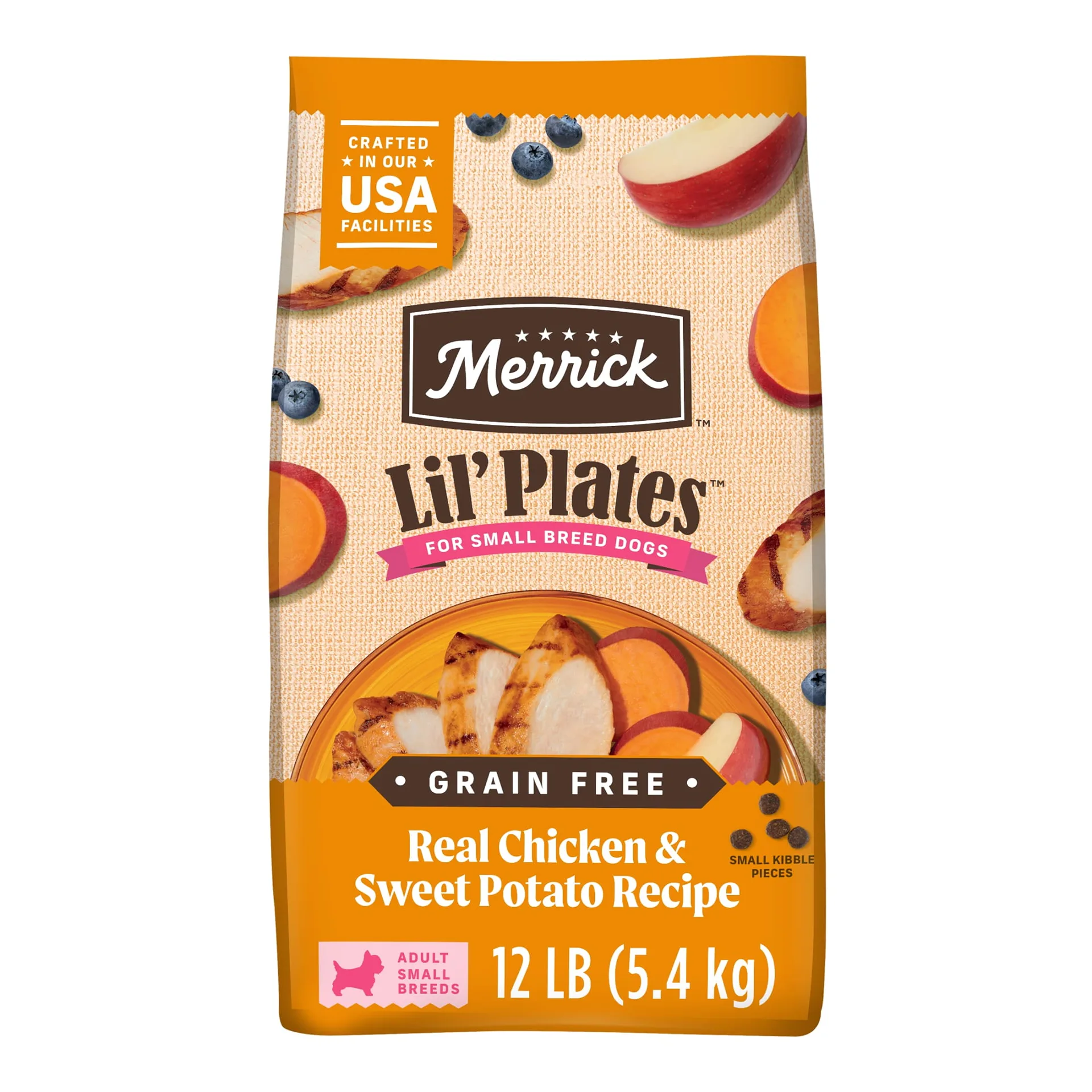 Merrick Lil’ Plates Premium Grain Free Dry Dog Food For Small Dogs | Real Chicken & Sweet Potato Kibble | 12.0 lb. Bag | 12 lbs