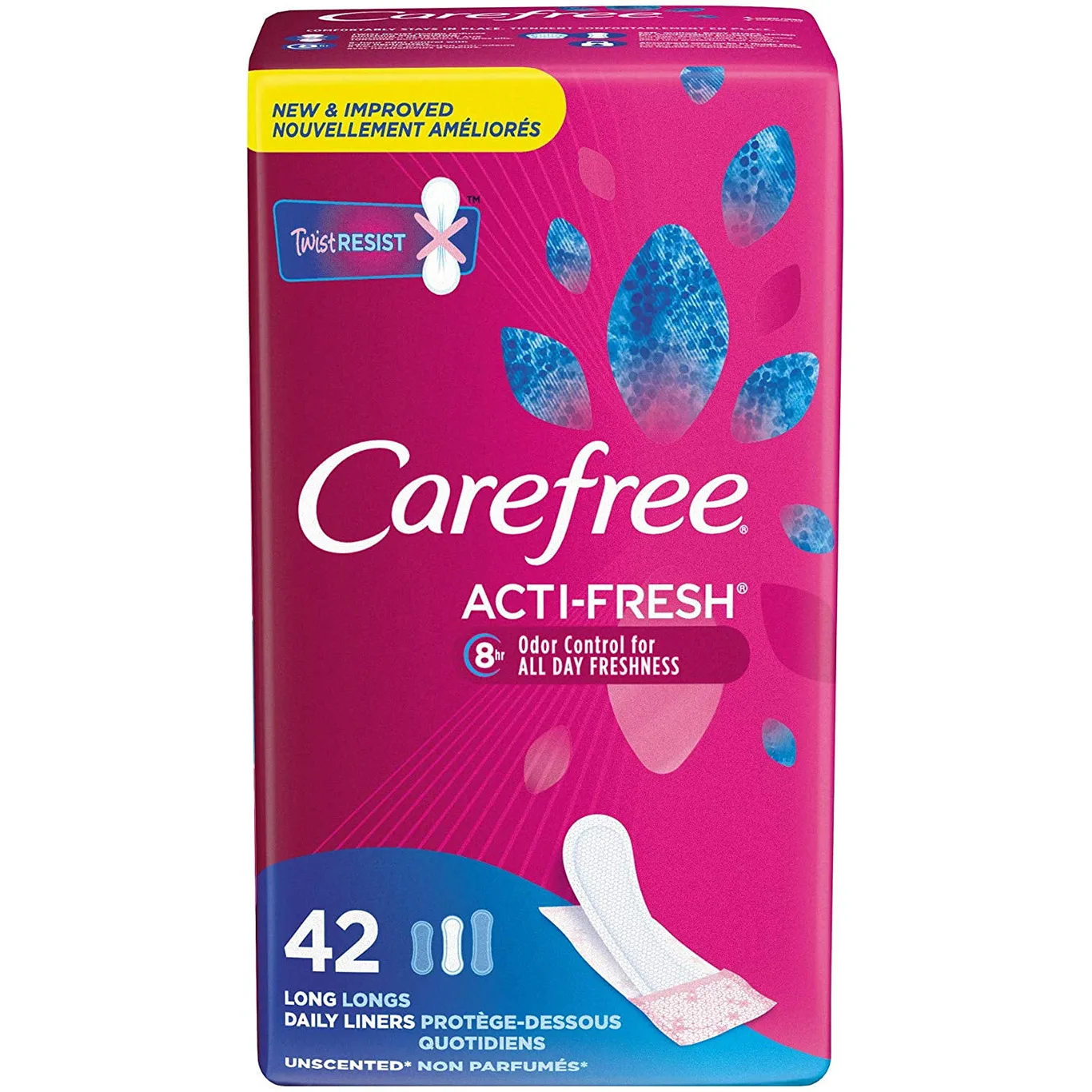 2 Pack Carefree Acti-Fresh Body Shape Long To Go Panty Liners | Unscented | 42 Each