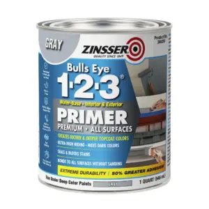 Gray | Zinsser Bulls Eye 1-2-3 Water-Based Primer | Quart | 2 Pack