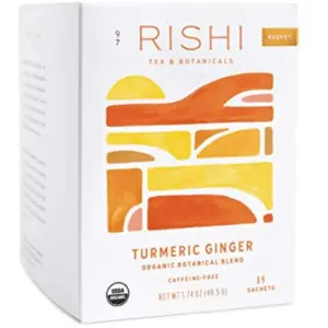 Rishi Tea Turmeric Ginger Herbal Tea | Immune Support | Usda Certified Organic | Caffeine-Free | Ayurvedic | Energy-Boosting | Citrus Flavors For Taste | 15 Sachet Bags | 1.75 Ounce (Pack Of 1)