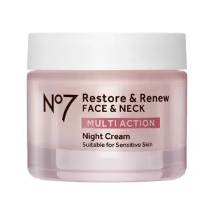 No7 Restore and Renew Multi Action Face and Neck Night Cream Face Moisturizer with Peptides and Hyaluronic Acid | 1.69 Ounce