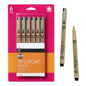 Sakura Pigma Micron Fineliner Pens | Archival Black | 02 Tip Size 6 Pack