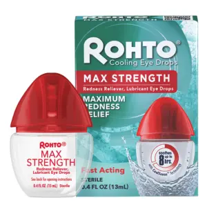 Rohto Max Strength Redness Reliever | Lubricant Eye Drops | Redness and Dry Eye Symptom Relief | 0.4 fl Ounce | Single