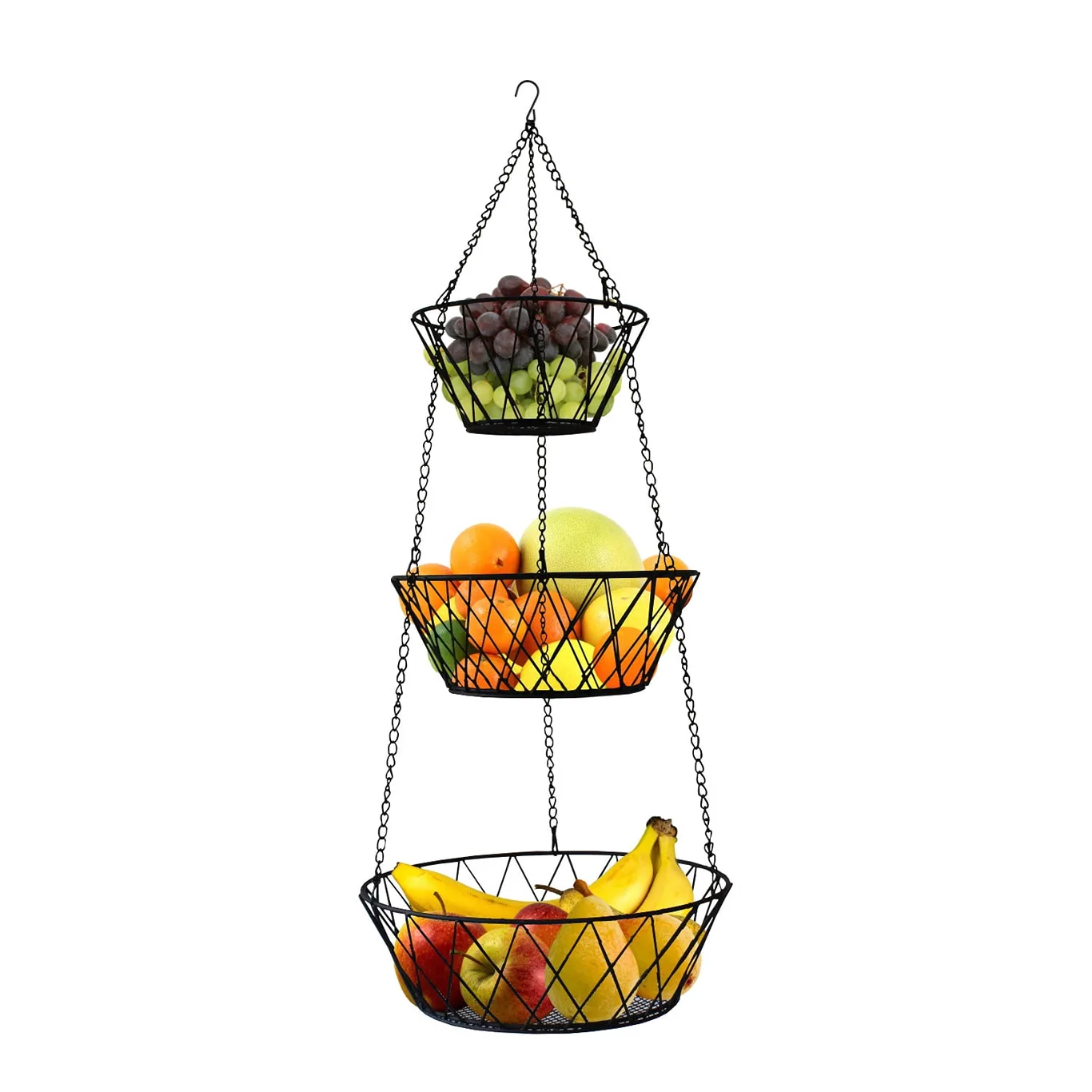 Heavy Duty | 3 Tier Hanging Kitchen Black Fruit Basket