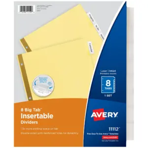 Avery Big Tab(TM) Insertable Dividers | 8 Clear Tabs | 24 Set Value Pack