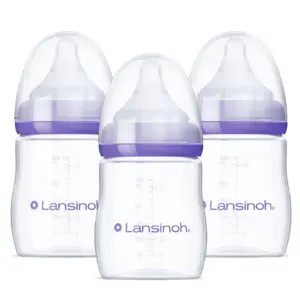 Lansinoh Anti-Colic Baby Bottles for Breastfeeding Babies | 8 fl Ounce | 3 Medium Flow Nipples