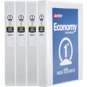 AVERY 05711 Economy View 3 Ring Binders | 1 Round Rings | White-4 Pack