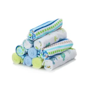 Spasilk Washcloth Wipes Set for Newborns & Infants | Terry Bathtime Essentials | Pack of 10 | Blue Stripes | 10 Pack