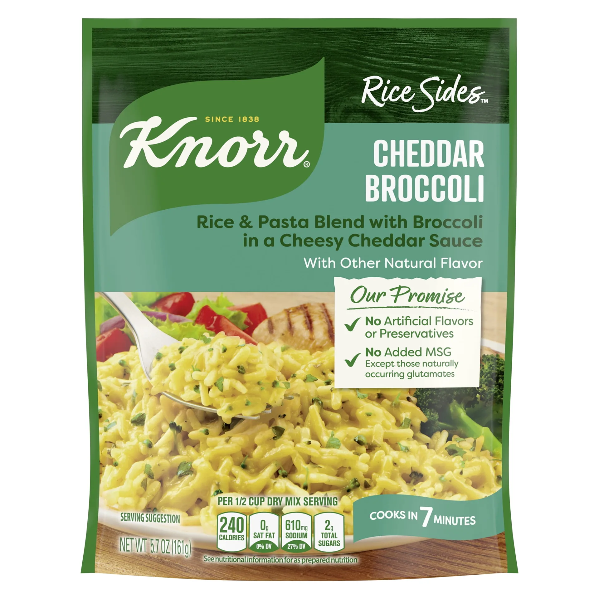 Knorr No Artificial Flavors Cheddar Broccoli Parboiled Instant Rice | 5.7 Ounce Regular Pouch | Single