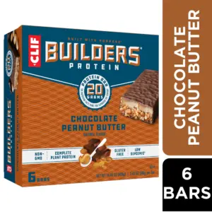 CLIF BUILDERS Protein Bars Chocolate Peanut Butter Flavor | Plant Protein | Gluten Free Bars | 6ct | Single