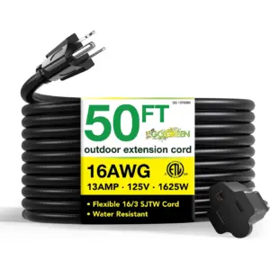 GoGreen Power (GG-13750BK) 16/3 50 SJTW Outdoor Extension Cord | 13 Amps | Black | 50 ft