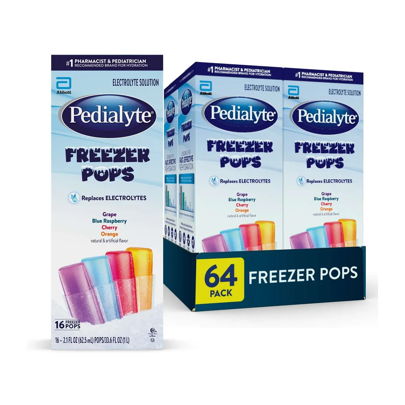 Pedialyte Electrolyte Solution Freezer Pops | Variety Pack | Pack of 64