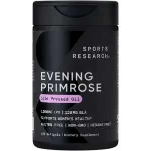 Sports Research Evening Primrose Supplement from Cold Pressed Oil | Softgels for Women’s Health (120 Liquid Softgels) | 120 ct