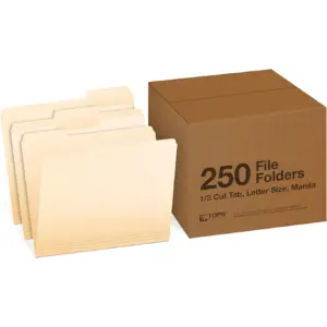 250-Pack Letter Size File Folders | 1/3 Cut Manila Folders with Assorted Tab Positions | Fits 8.5x11 Documents
