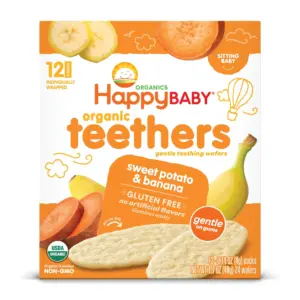 Happy Baby Organics Teethers | Sweet Potato and Banana Organic Gluten Free Gentle Teething Wafers | Box of 12-2packs (24 wafers) | Single