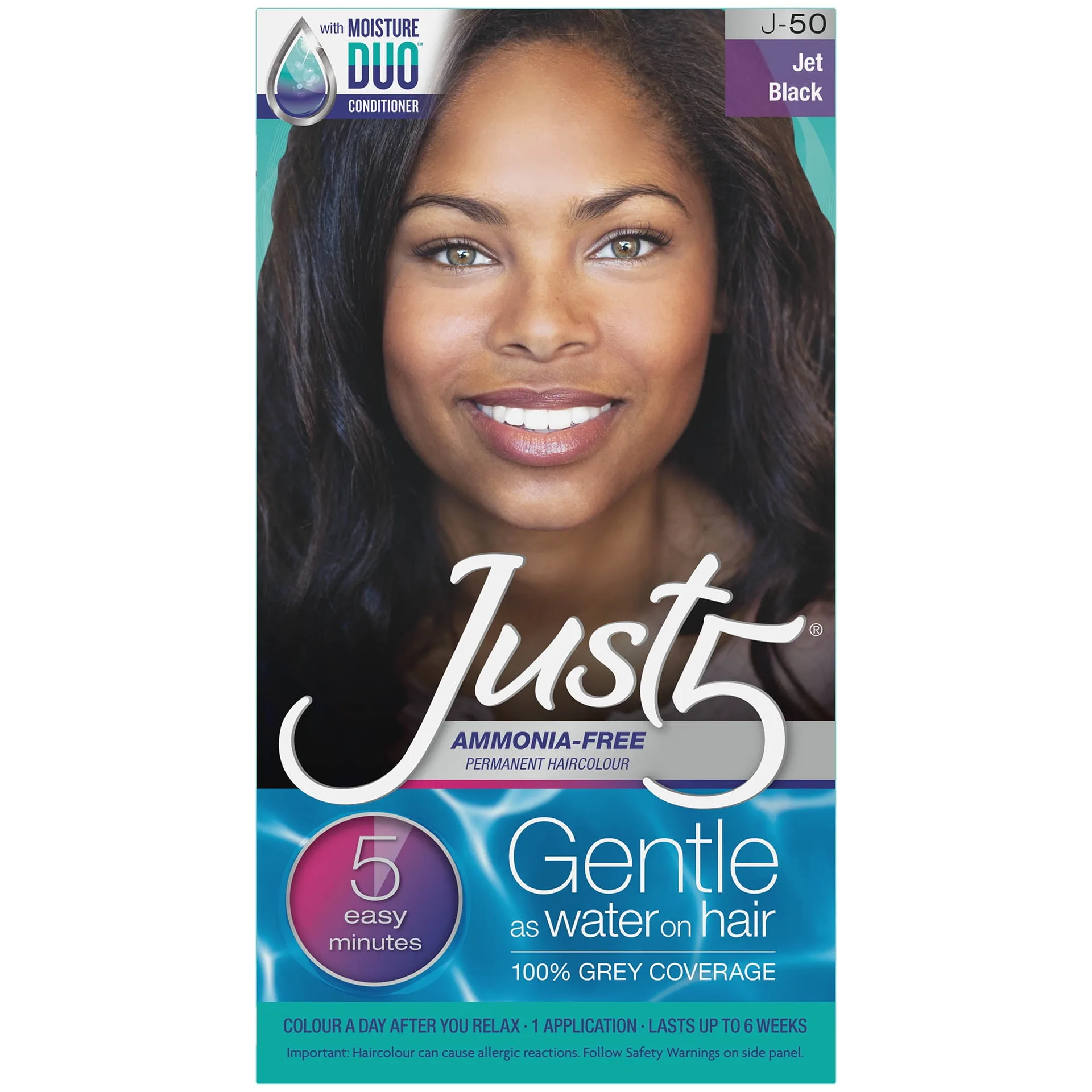 Just 5 Women's Five Minute Permanent Hair Color | No Drip Formula | Shade J-50 Jet Black | 1 Pack