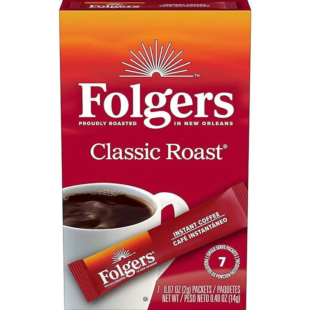 Folgers Classic Roast Instant Coffee Crystals | 7 Single Serve Packets (Pack of 2)