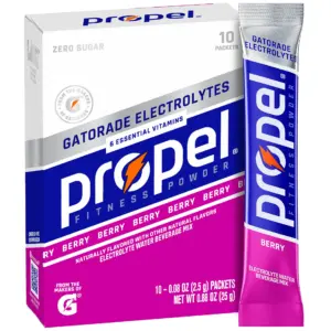 Propel Electrolyte Enhanced Water Drink Mix Powder Packets | Berry | Zero Calorie and Zero Sugar Hydration with Electrolytes and Vitamins C and E | (10 Packets) | Single